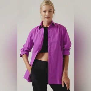 Athleta Oversized Poplin Breathe Stretch Button Up Collared NWT Purple Shirt 3X